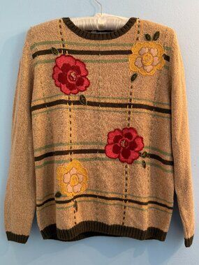 Vintage Alfred Dunner Floral Embroidered Cardigan Sweater Size M